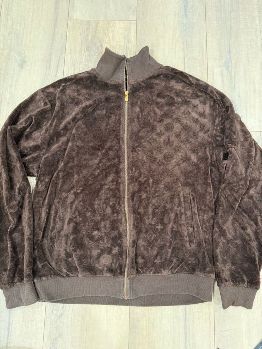 Maison Article Men's
 Velour Monogrammed Brown Full Zip Jacket